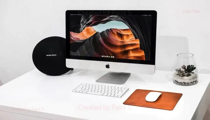 an image of Apple iMac M1 stand on table